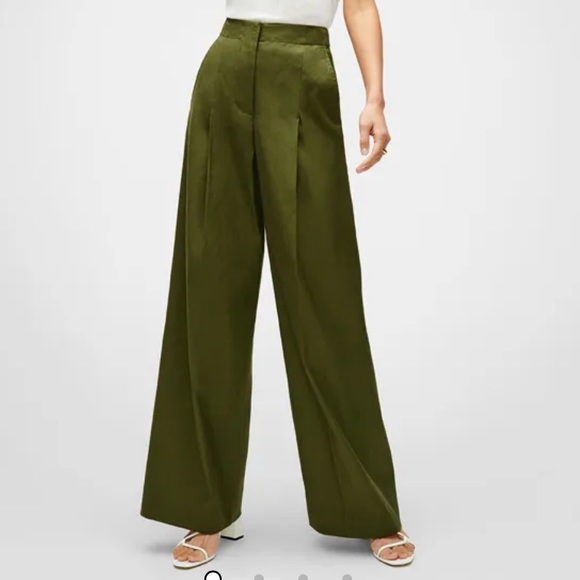 J.D. Luxe Green Satin Pants - Picture 1 of 7